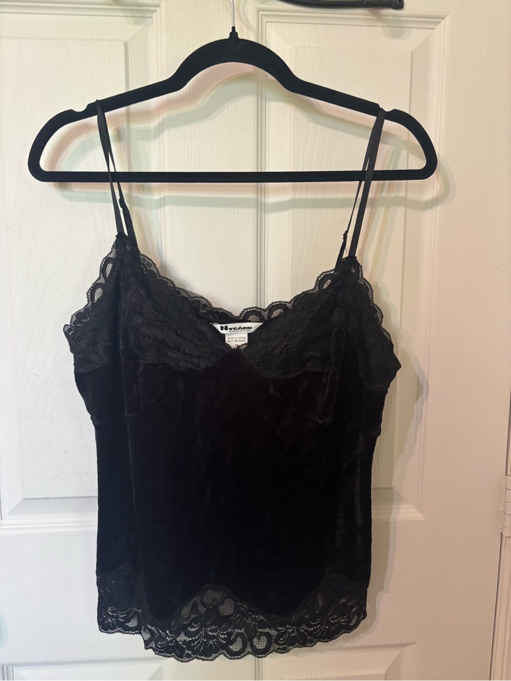 Black Lace-Trim Velvet Cami